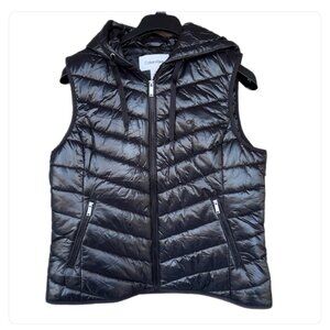 Calvin Klein ​Women's Full Zip Hooded Vest Large Metallic Black NWT